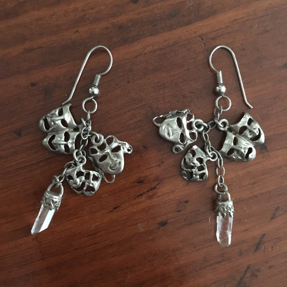 Silver Theater Mask Earrings